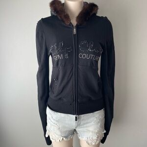 Y2K Vintage VDP Club Gym Couture Wool Silk Cashmere Mink Fur Bling Hoodie Luxury